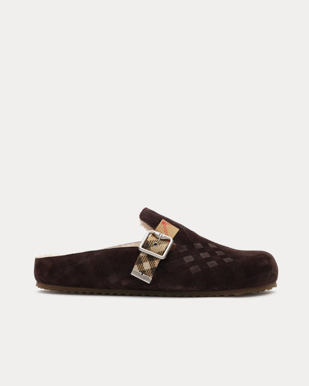 Burberry Urchin Check Shearling Moorhen Brown Clogs - 1