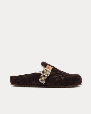 Burberry Urchin Check Shearling Moorhen Brown Clogs