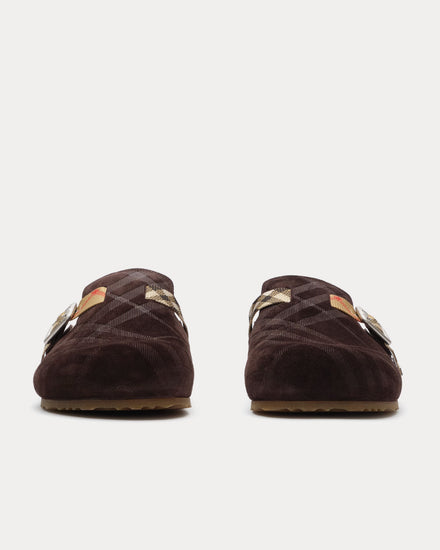 Burberry Urchin Check Shearling Moorhen Brown Clogs - 3