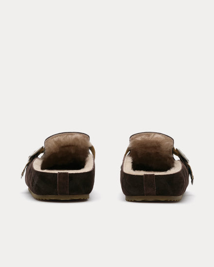 Burberry Urchin Check Shearling Moorhen Brown Clogs - 4