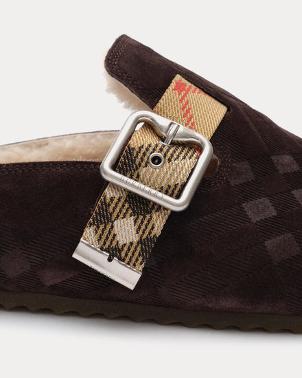 Burberry Urchin Check Shearling Moorhen Brown Clogs - 6