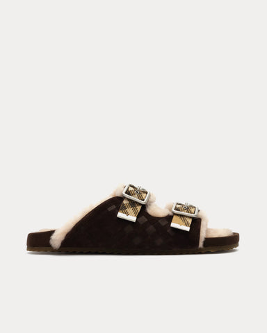 Burberry Urchin Check Shearling Moorhen Brown Sandals