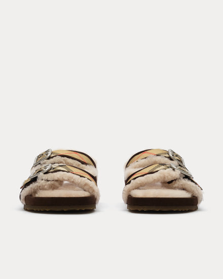 Burberry Urchin Check Shearling Moorhen Brown Sandals - 3