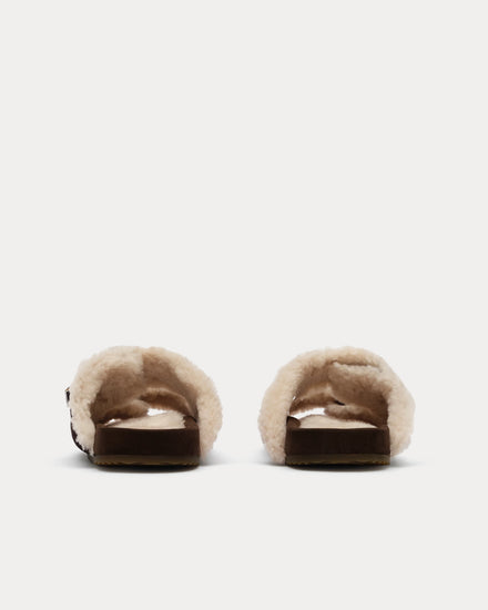 Burberry Urchin Check Shearling Moorhen Brown Sandals - 4