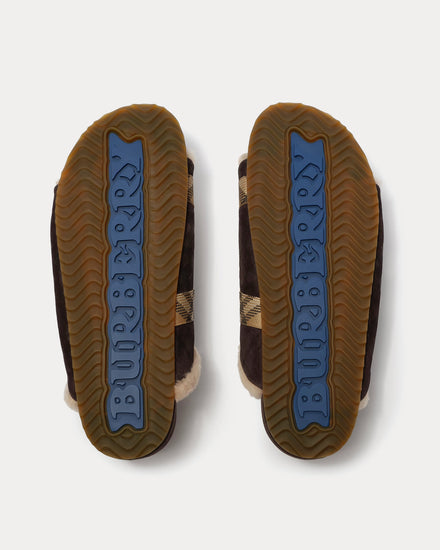 Burberry Urchin Check Shearling Moorhen Brown Sandals - 5