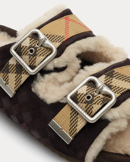Burberry Urchin Check Shearling Moorhen Brown Sandals - 6
