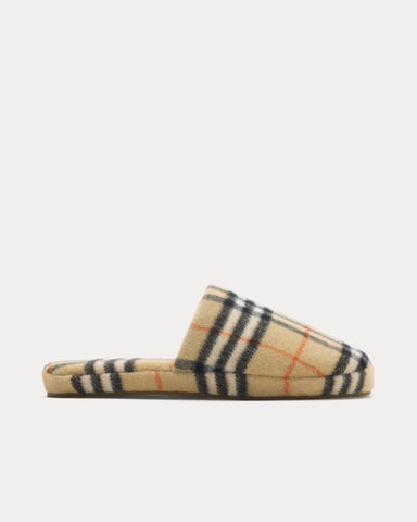 Burberry Check Wool Blend Sand Beige Slippers