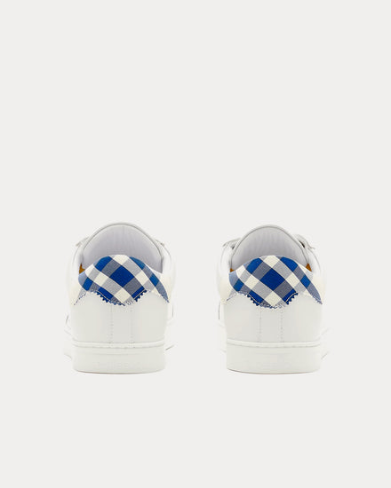 Burberry Leather & Check Cotton Optical White / Blue Low Top Sneakers - 4
