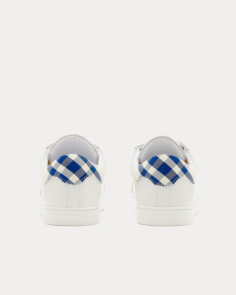 Burberry Leather & Check Cotton Optical White / Blue Low Top Sneakers - 4