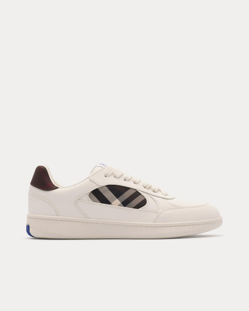 Burberry Check Terrace Leather Cotton Beige / Mahogany Brown Low Top Sneakers - 1