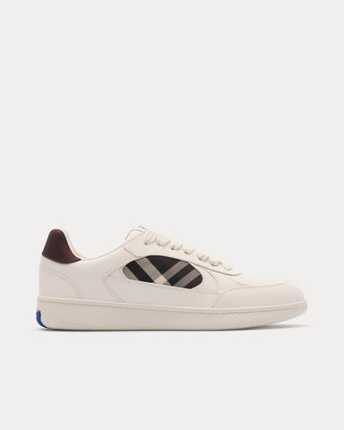 Burberry Check Terrace Leather Cotton Beige / Mahogany Brown Low Top Sneakers