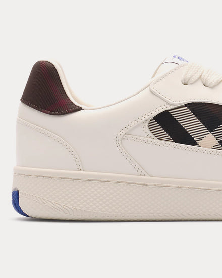 Burberry Check Terrace Leather Cotton Beige / Mahogany Brown Low Top Sneakers - 6
