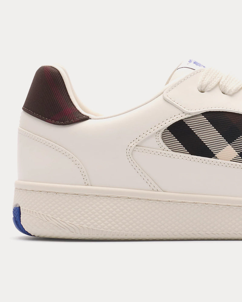 Burberry Check Terrace Leather Cotton Beige / Mahogany Brown Low Top Sneakers - 6