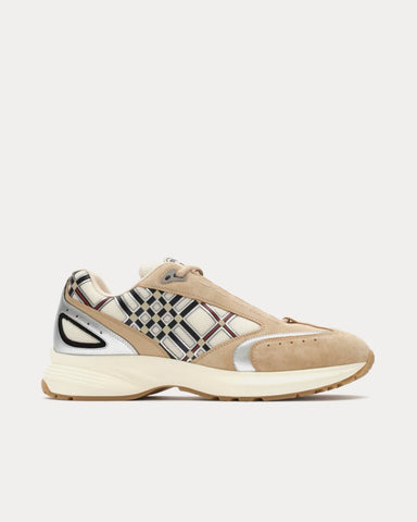 Burberry Eclipse Nylon, Suede & Leather Flax Beige / Silver Low Top Sneakers