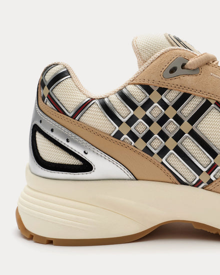 Burberry Eclipse Nylon, Suede & Leather Flax Beige / Silver Low Top Sneakers - 6