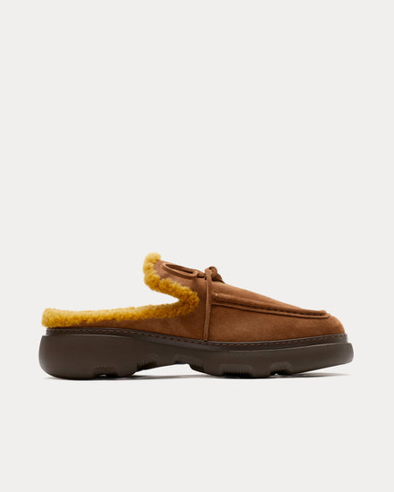 Burberry Stony Suede & Shearling Wood Mules - 1
