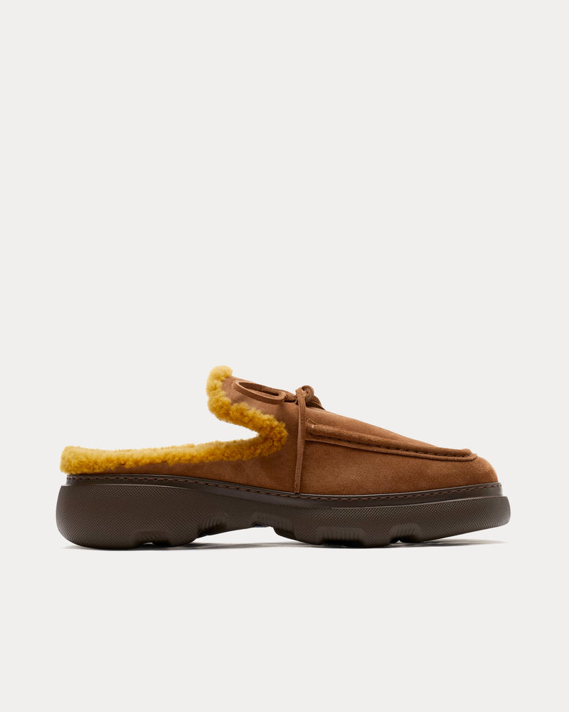 Burberry Men's Stony Suede & Shearling Wood Mules