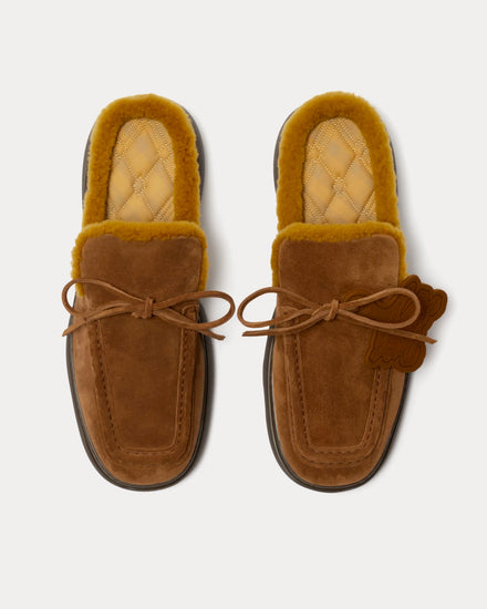 【Burberry】 Stony faux fur-lined suede mules Burberry Stony Faux Fur-Lined Suede Mules in Orange | Lyst