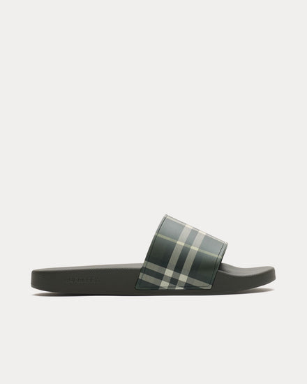 Burberry Check Thicket Green Slides - 1