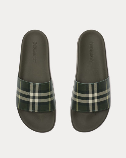 Burberry Check Thicket Green Slides - 2
