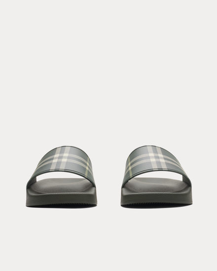 Burberry Check Thicket Green Slides - 3