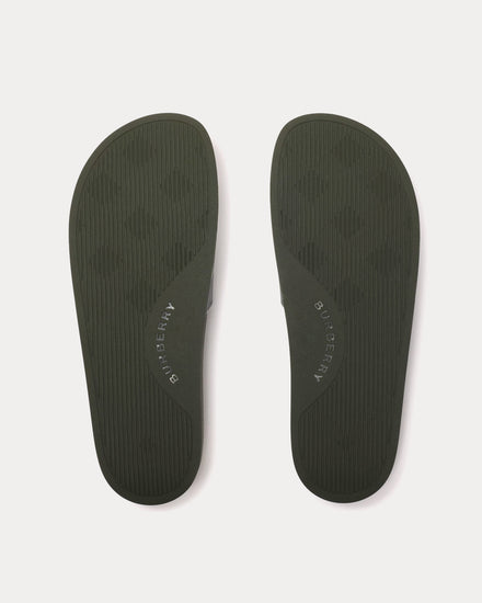 Burberry Check Thicket Green Slides - 5