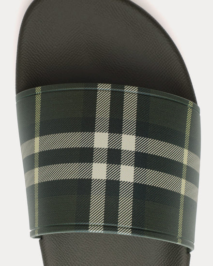 Burberry Check Thicket Green Slides - 6