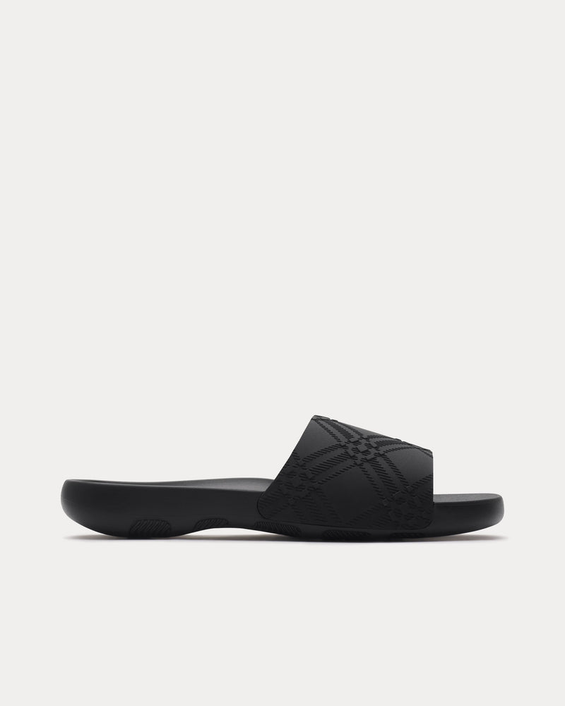 Burberry Dive Embossed Check Black Slides - 1