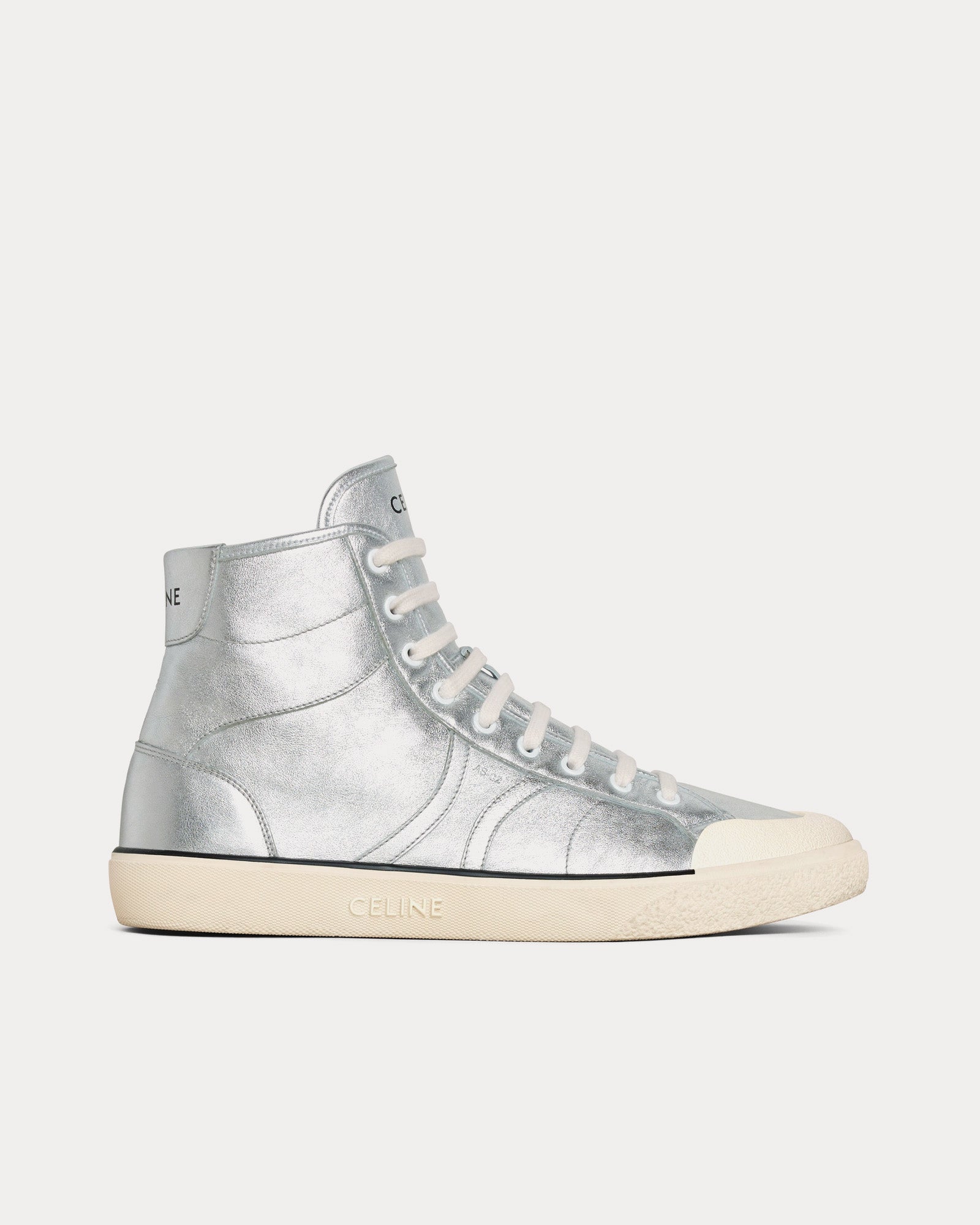 CELINE アランAS-02 Celine Men's AS-02 Alan Lace-Up Metalized Calfskin Silver