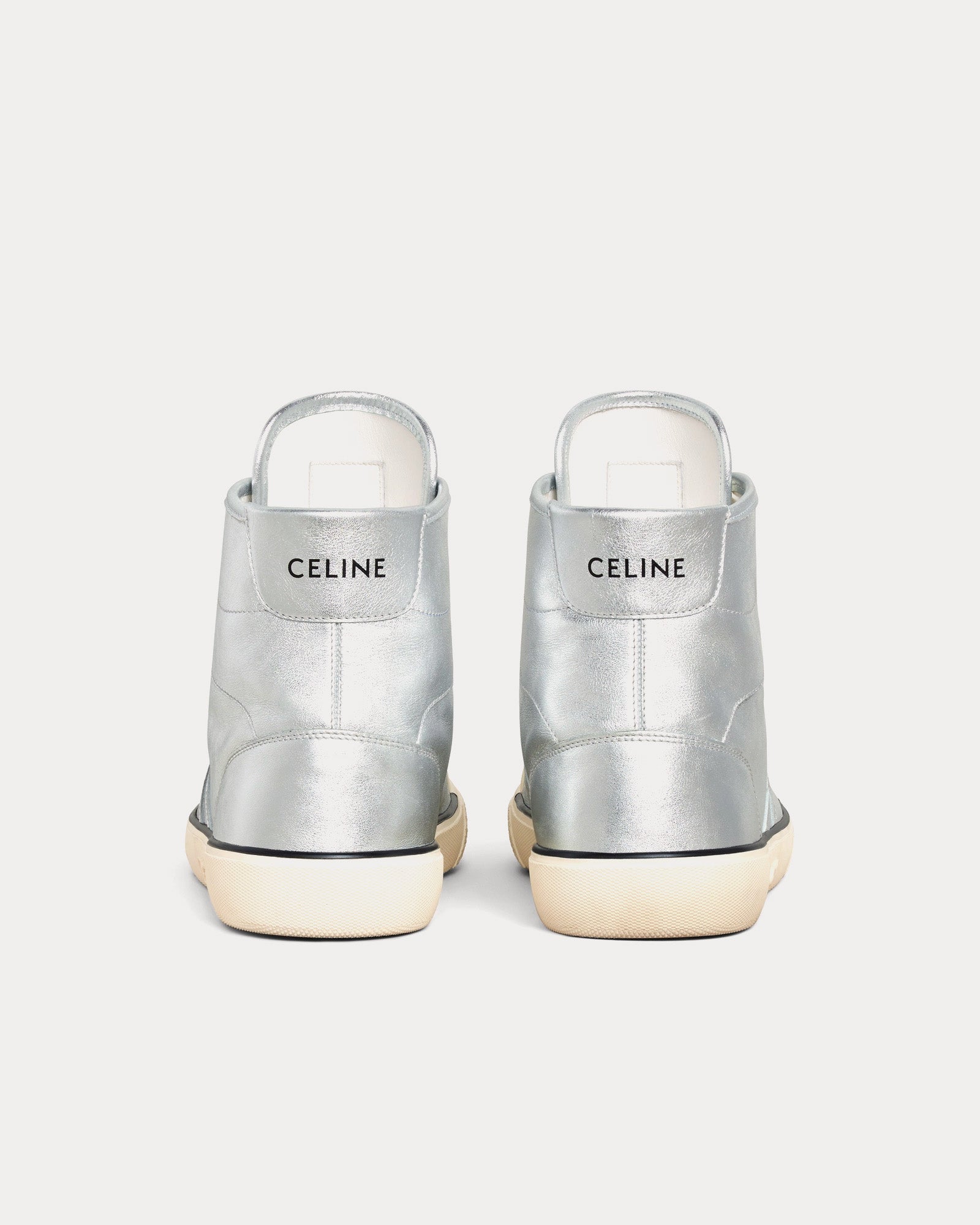 Celine - AS-02 Alan Lace-Up Metalized Calfskin Silver Mid Top Sneakers