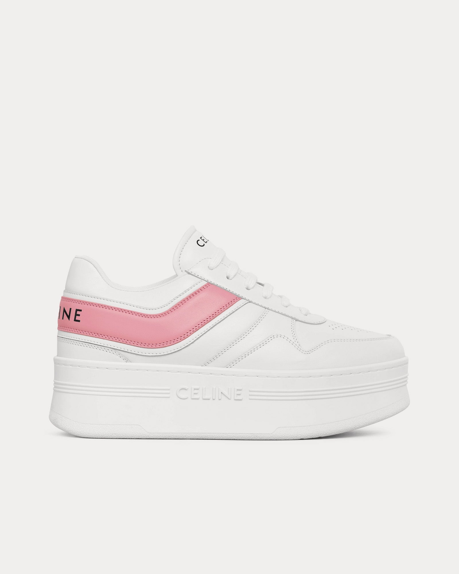Celine - Block Wedge Calfskin Optic White / Pink Low Top Sneakers