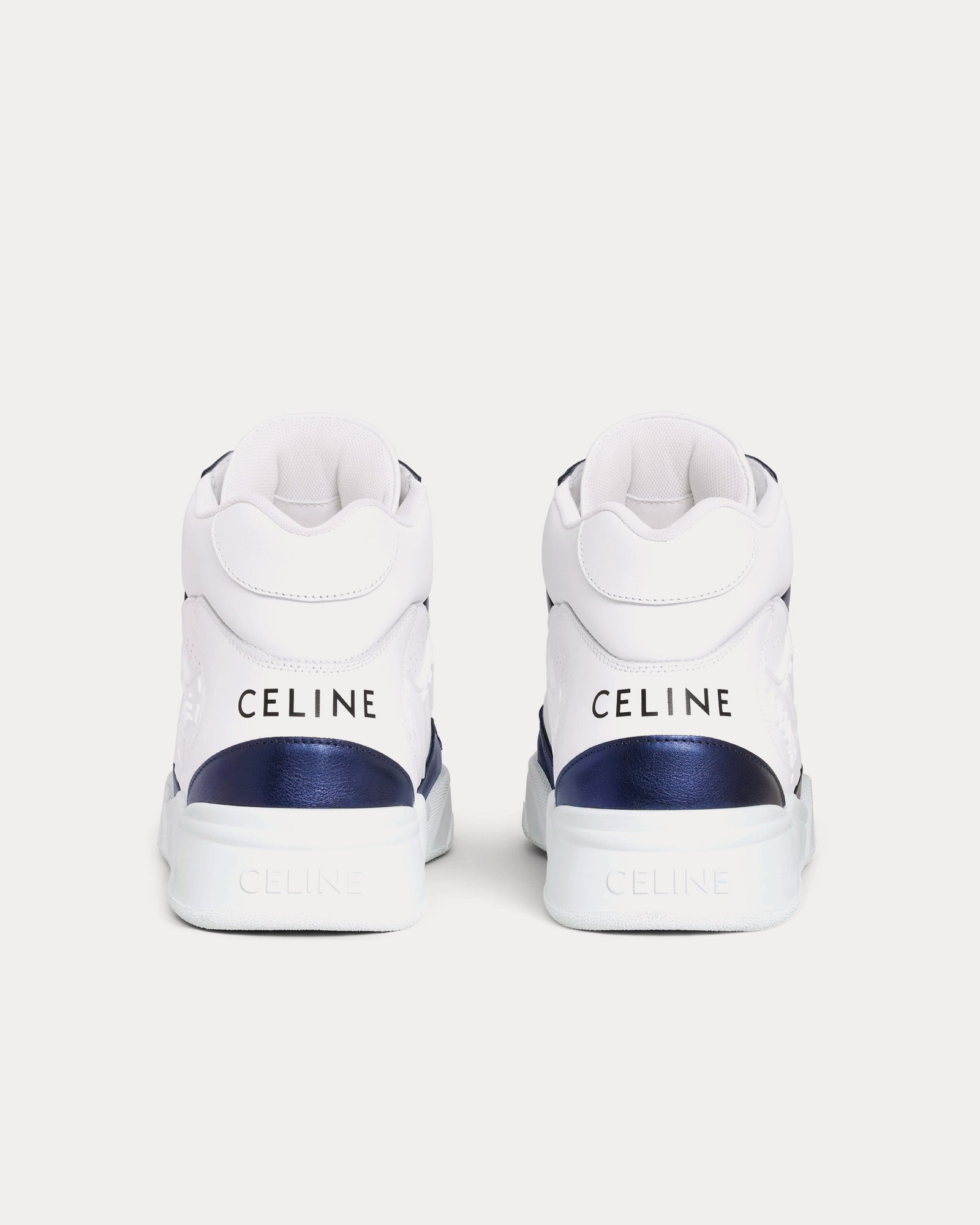 Celine - CT-06 Calfskin & Metallic Calfskin Optic White / Blue High Top Sneakers