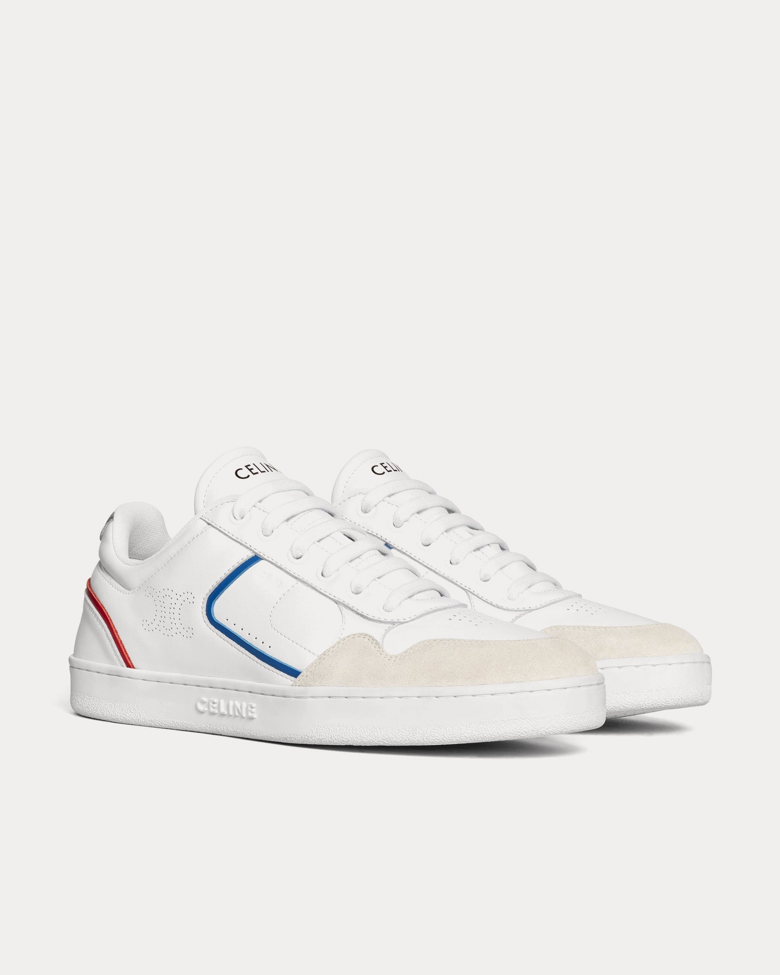 Celine - CT-10 Lace-Up Calfskin Optic White / Blue / Red / Silver Low Top Sneakers
