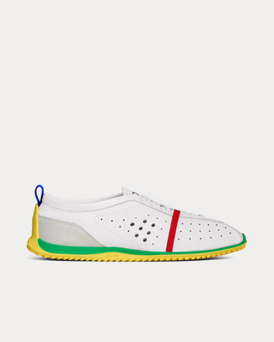 Celine Soft Stretch Lambskin & Suede Optic White / Bright Yellow / Green Low Top Sneakers