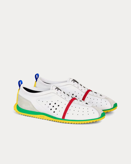 Celine Soft Stretch Lambskin & Suede Optic White / Bright Yellow / Green Low Top Sneakers - 2