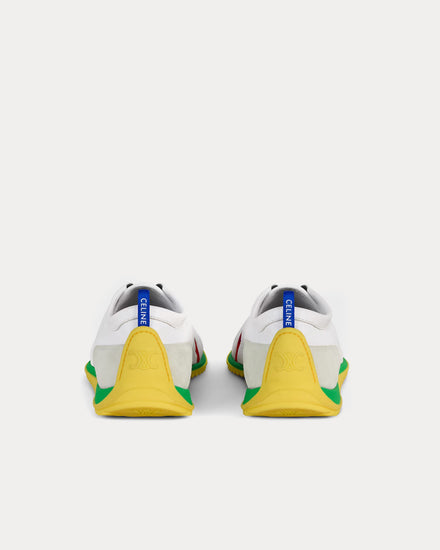 Celine Soft Stretch Lambskin & Suede Optic White / Bright Yellow / Green Low Top Sneakers - 3