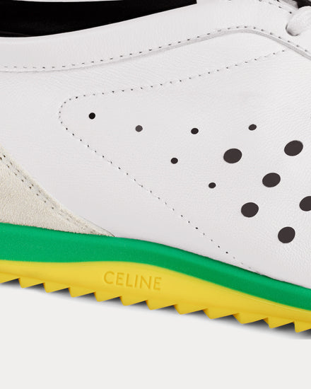 Celine Soft Stretch Lambskin & Suede Optic White / Bright Yellow / Green Low Top Sneakers - 5