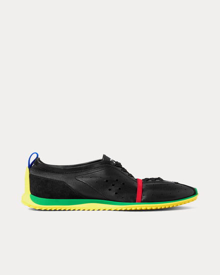 Celine Soft Stretch Lambskin & Suede Black / Bright Yellow / Green Low Top Sneakers - 1
