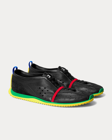 Celine Soft Stretch Lambskin & Suede Black / Bright Yellow / Green Low Top Sneakers - 2