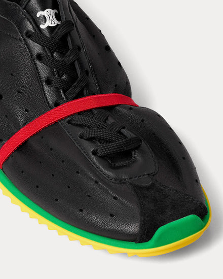 Celine Soft Stretch Lambskin & Suede Black / Bright Yellow / Green Low Top Sneakers - 4