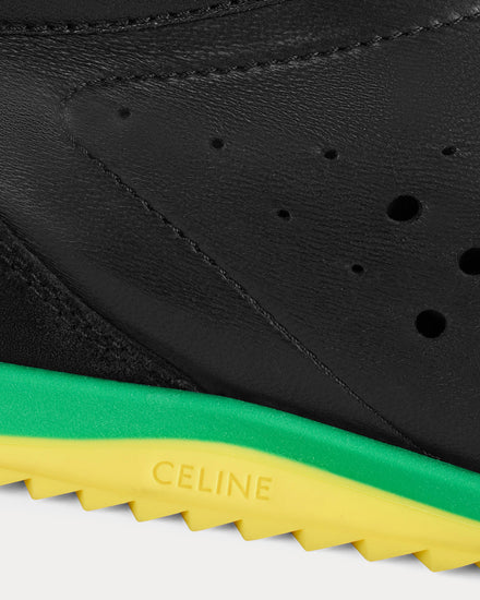 Celine Soft Stretch Lambskin & Suede Black / Bright Yellow / Green Low Top Sneakers - 5
