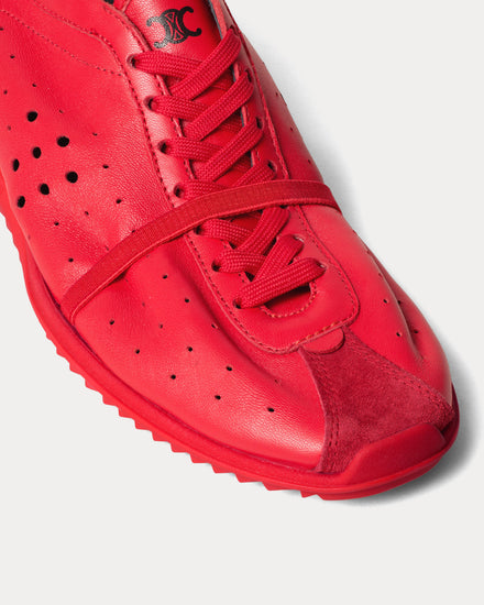 Celine Soft Stretch Lambskin & Suede Ultra Red Low Top Sneakers - 4