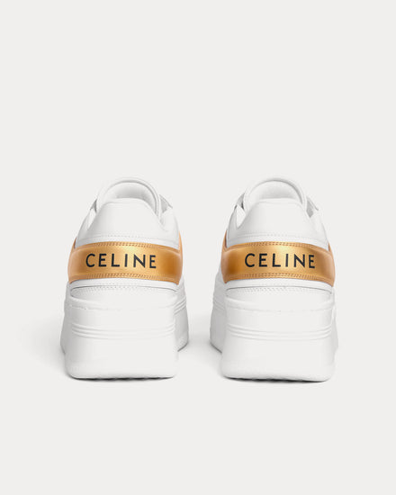 Celine Block Wedge Calfskin Optic White / Gold Low Top Sneakers - 3