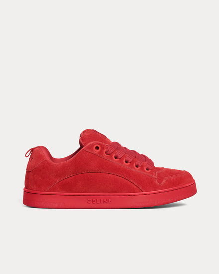 Celine Huntington Suede Calfskin & Mesh Red Low Top Sneakers - 1