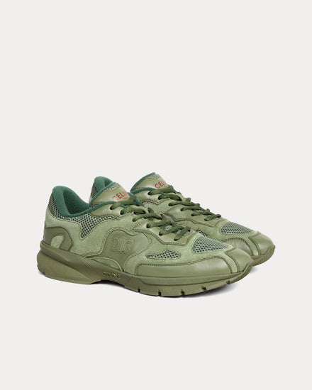 Celine Runner Suede Calfskin & Mesh Khaki Low Top Sneakers - 2