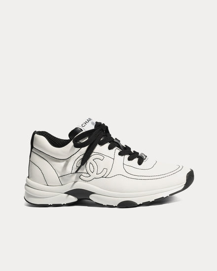 Chanel Women's Cotton White / Black Low Top Sneakers & Trainers