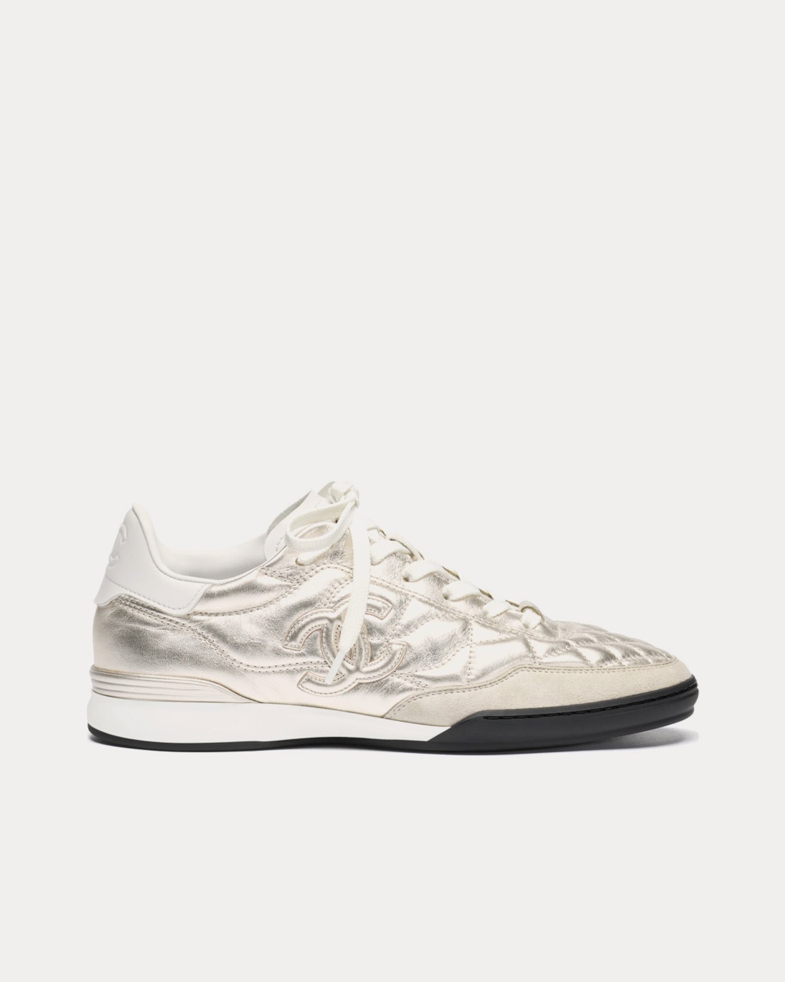 Chanel Women's Laminated Calfskin Silver / White Low Top