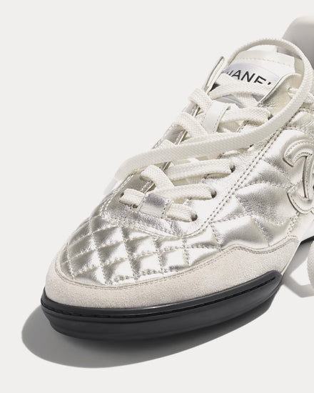 Chanel Laminated Calfskin Silver / White Low Top Sneakers - 2