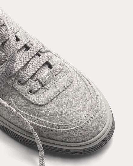 Chanel Women's Wool Mixed Fibres Light Grey Low Top Sneakers
