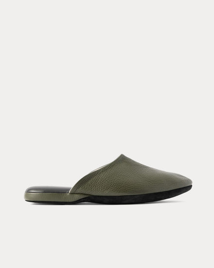Charvet Full-Grain Leather Green Slippers - 1